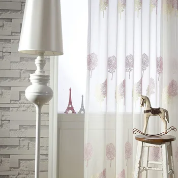 

Custom Curtains for Living Room Bedroom Modern Simple Window Screen Pink Embroidered Pachira Macrocarpa General Pleat