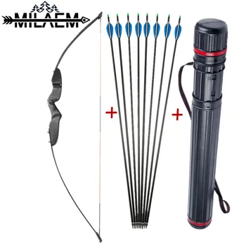 

40 lbs Straight Recurve Bow High Strength With 8pcs Fiberglass Arrows And Quiver for Outdoor Hunting Shooting Beginner Set