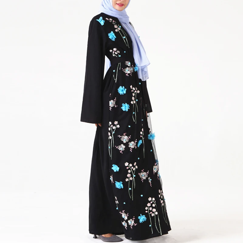 MISSJOY 2019 мусульманское женское платье халат-кимоно сладкий 3D твердый Цветочный Вышитая мусульманская одежда Турецкая мусульманская одежда