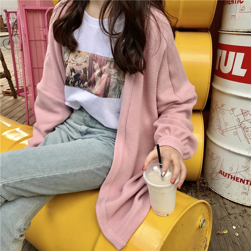 Осенне-зимний свободный свитер ulzzang Harajuku с длинными рукавами, кардиган, пальто, Толстая Женская одежда
