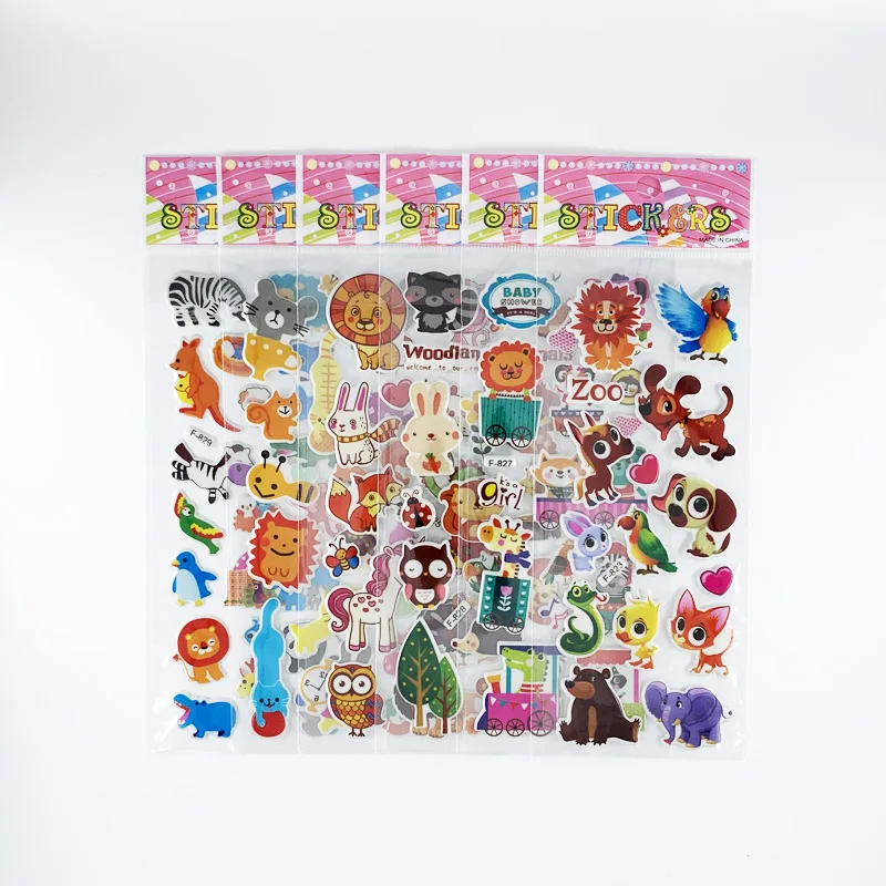 12 Sheets/Pack Kids Stickers 3D Puffy Bulk Cartoon Zoo Animal / Fruits Various Scrapbooking Stickers for Girl Boy Birthday Gift 3