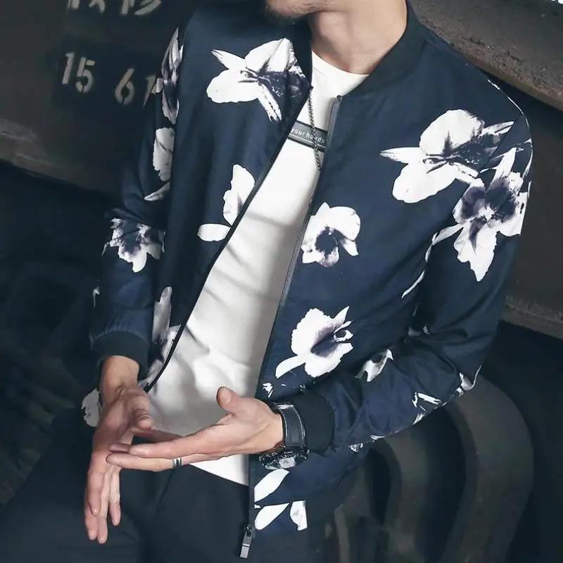 

2019 Autumn And Winter Hip Hop Jacket Men's Slim Flower Pilot Pilot Jacket Men's Collar Collar Men's Us Size