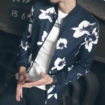 

Autumn And Winter Hip Hop Jacket Men's Slim Flower Pilot Pilot Jacket Men's Collar Collar Men's Us Size