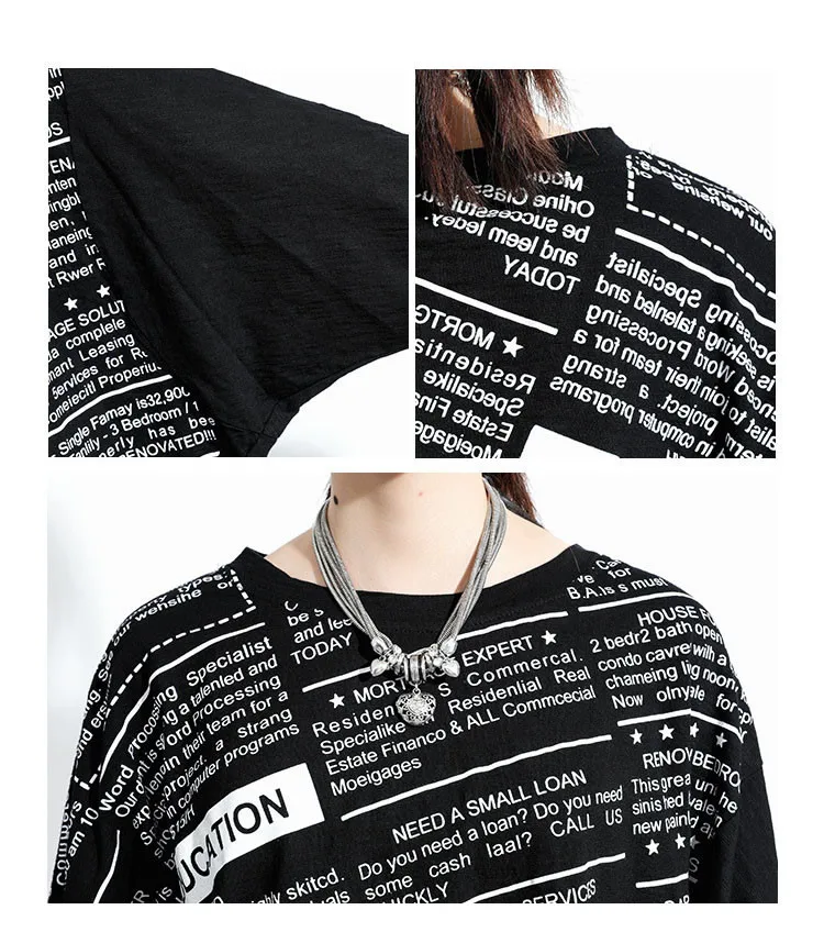 XITAO Letter Patchwork T Shirt Women Loose Fashion Personality All Match Batwing Sleeve 2020 New Autumn Tee Goddess Fan ZP3258