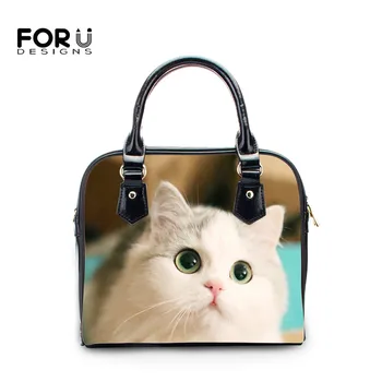 

FOURDESIGNS Lovely 3D Cats Printing Women Luxury Shoulder Bags Elegant Ladies Handbags Female PU Leather Crosbody Bags Tote Bags