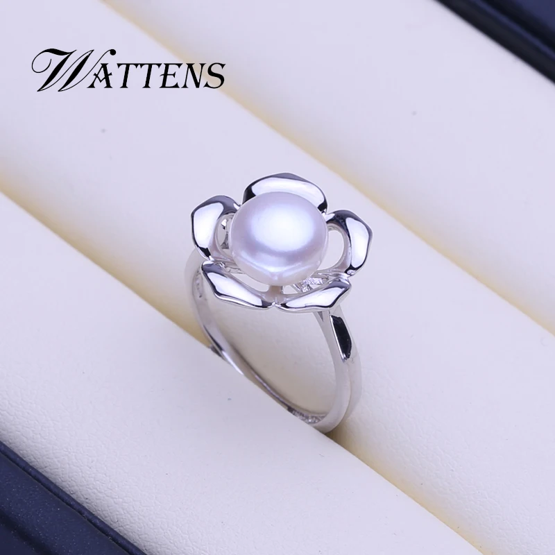 

925 sterling silver ring natural freshwater pearl ring for woman white black pearl fashion flower ring accessories wholesale new
