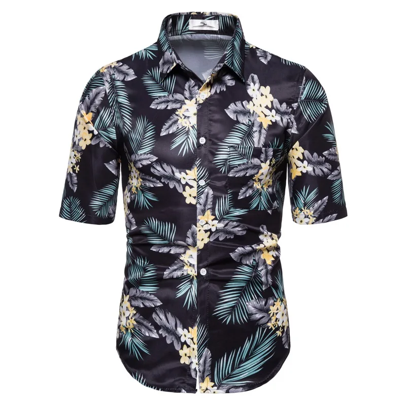 

Palm Tree Printed Hawaiian Beach Shirt for Men 2020 Summer Short Sleeve 2XL Aloha Shirts Mens Holiday Vacation Clothing Chemise