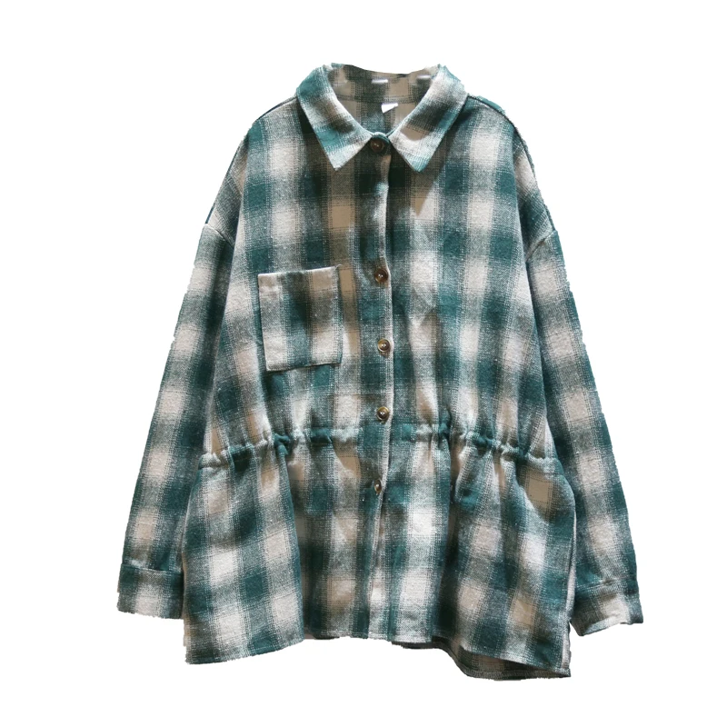 green ZLL4439 XITAO, хлопковые, льняные клетчатые Женские топы и блузки для отдыха размера плюс, модная рубашка в стиле кантри, однобортный женский топ ZLL4439 - Цвет: green ZLL4439