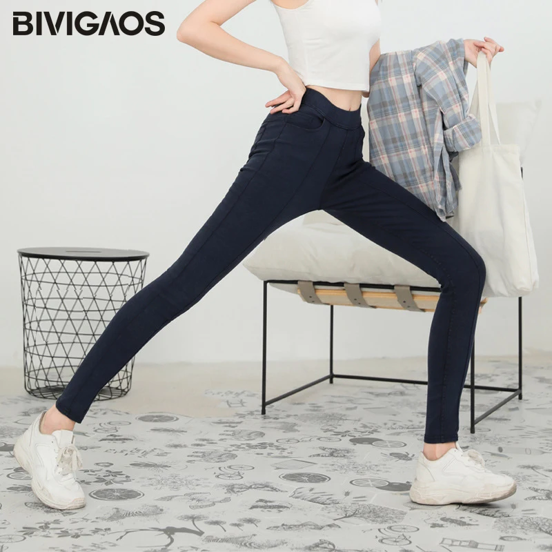 BIVIGAOS Новинка 2019 года Мода и досуг облегающие джинсы леггинсы средней длины с