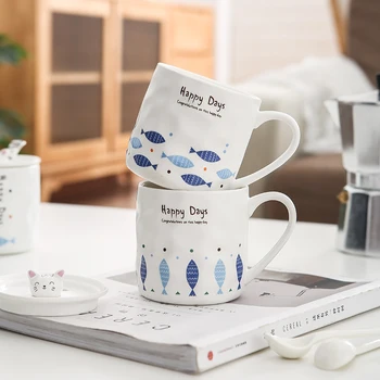 

Cartoon Cute Ceramic Mugs Heat Resistant Creative Coffee Cup with Lid Couple Travel Cups Gifts for Children Kitchen Supplies