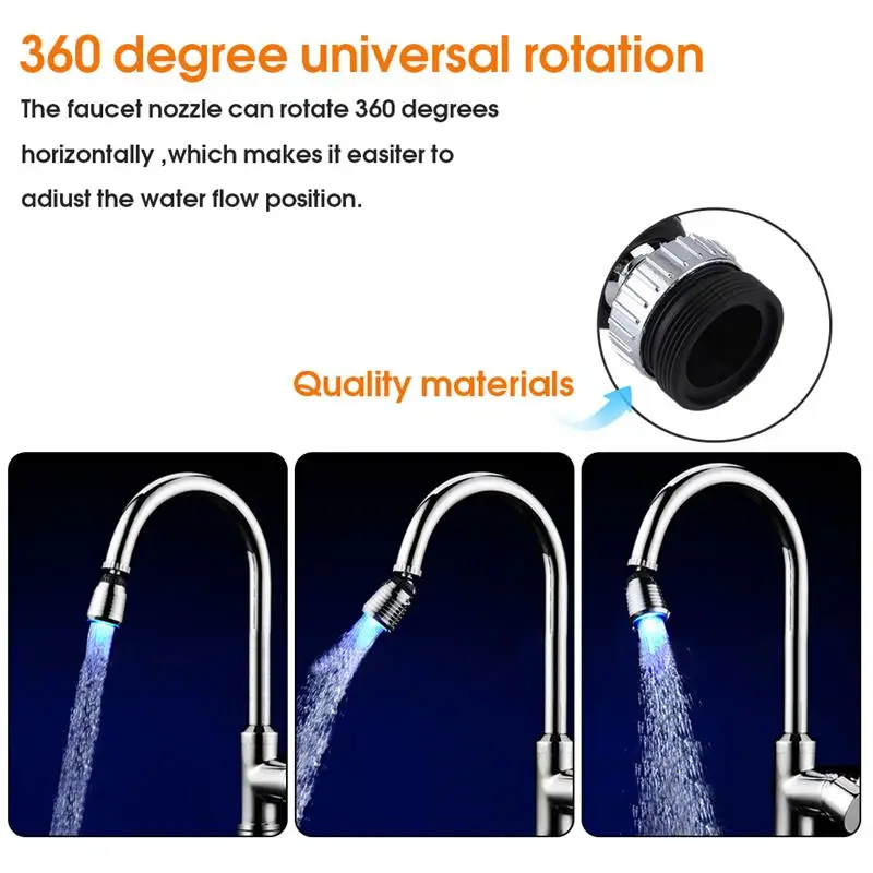 Faucet Light Faucet Sprayer Head LED Lighting Water Faucet RGB Color Changing Tap Shower Head 360 Degree Heat-resistant Sprayer Plastic Replacement Nozzle