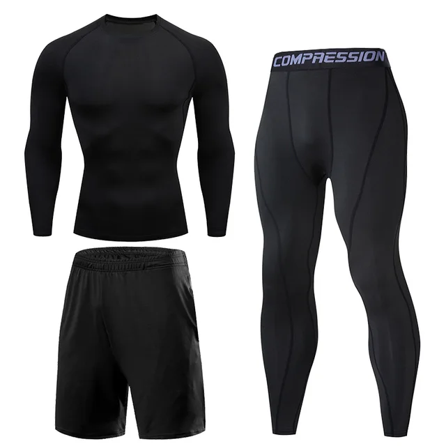 Dry Fit Men's Training Sportswear Set Gym Fitness Compression Sport Suit Jogging Tight Sports Wear Clothes 4XL5XL Oversized Male 19-3pcs per set