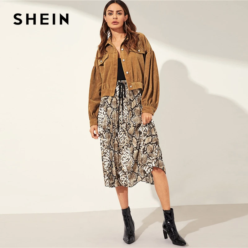 SHEIN однотонная однобортная Вельветовая куртка с заниженным плечом, пальто для женщин, осень, уличная одежда с рукавом Бишоп, Женская Повседневная Верхняя одежда