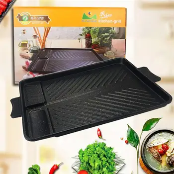 

1PC Alloy Barbecue Plate Rectangular Non-Stick Bakeware Anti-rust BBQ Fry Pan Household Kitchen Food Tray Sturdy
