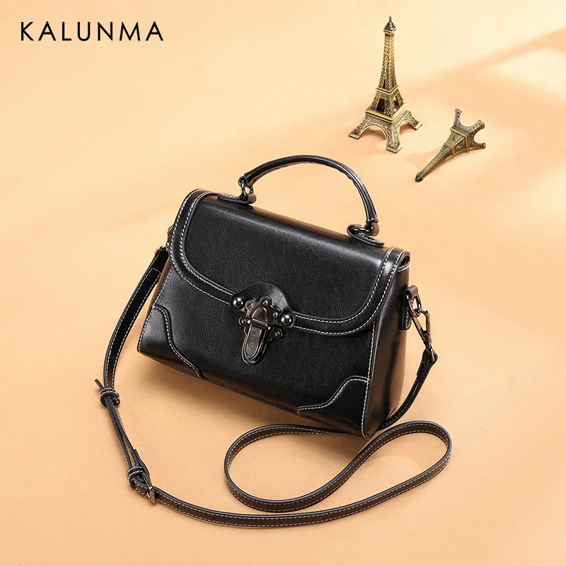 

Leather Bag 2019 New Style Retro Buckle WOMEN'S Bag Oil Wax Cowhide Crossbody Bag