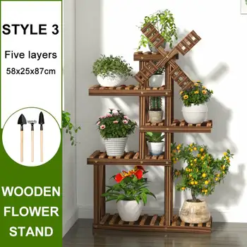 

Balcony Plant Stands Shelves Indoor Flower Stand For Flower Pot Wood Damp-proof Antiseptic Garden Patio Flower Rack with tool