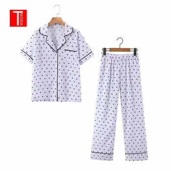 

TMODA230 Summer 2020 Short Pajamas Polka Dot Summer Pyjamas Women Short Sexy Pijama Mujer Loungewear Home Clothes Sleep Set H142