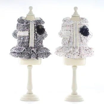 

Winter Newest Grey White Colors Xs-xl Sizes Warm Dresses for Dogs Autumn and Winter Puppy Cute Lace Decor Graceful Pet Skirts