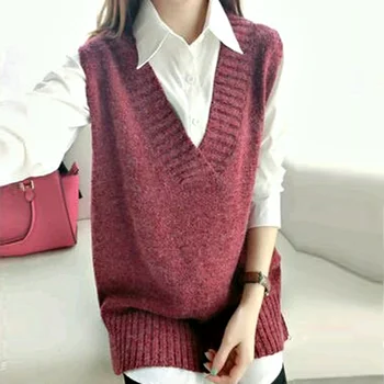 

Girl v-neck sweater vest vest wind knitting female college in long sleeveless loose render unlined upper garment high quality