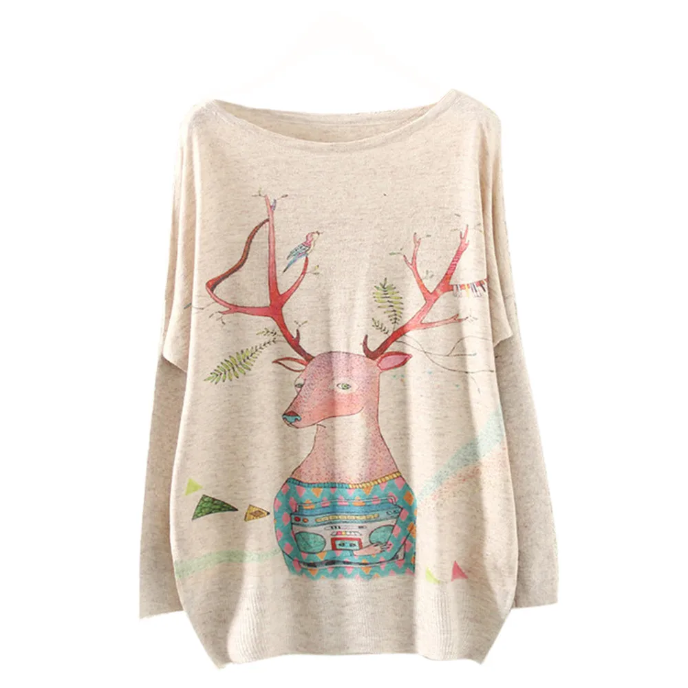 

Women's Sweater New Batwing Sleeve Round Neck Christmas Print Autumn Winter Fashion Casual Warm Loose Comfortable Jumper #S