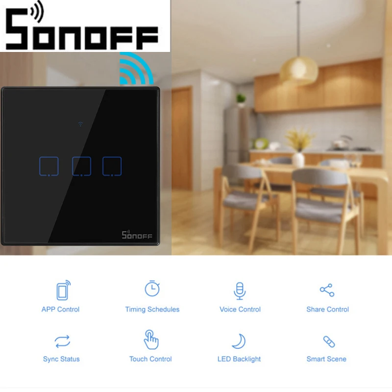 

SONOFF T3 WiFi Smart Switches With 3C-TX Gangs(EU & UK &US),Works With Amazon Alexa And Google Assistant,With IFTTT Function