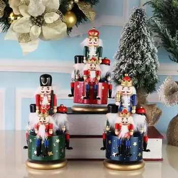 

European Hand-painted Wooden Wooden Nutcracker Soldier Rotating Music Box Colorful Room Decoration Accessories Festival Gift
