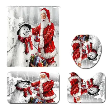 

Christmas Serie Printing Bathroom Shower Curtain Toilet Waterproof Cover Mat