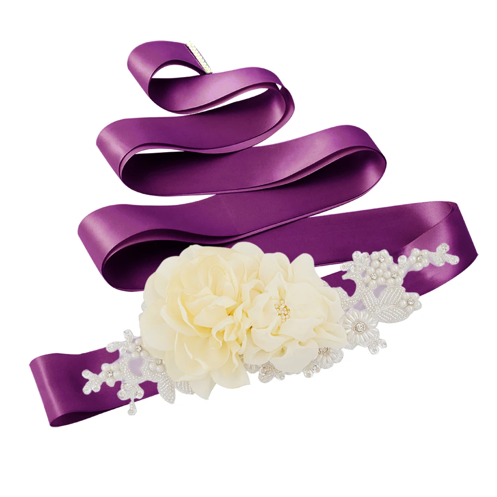 purple TRiXY S172 Свадебные ремни с бусинами и жемчужинами, аксессуары для свадебного платья, пояс для невесты - Цвет: purple