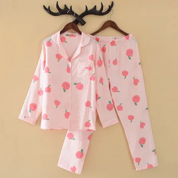 

Pajamas Sets Spring Summer Cartoon Baby Doll Print Pijama Women Long Sleeve Sleepwear sets Homewear Female Casual Nightwear