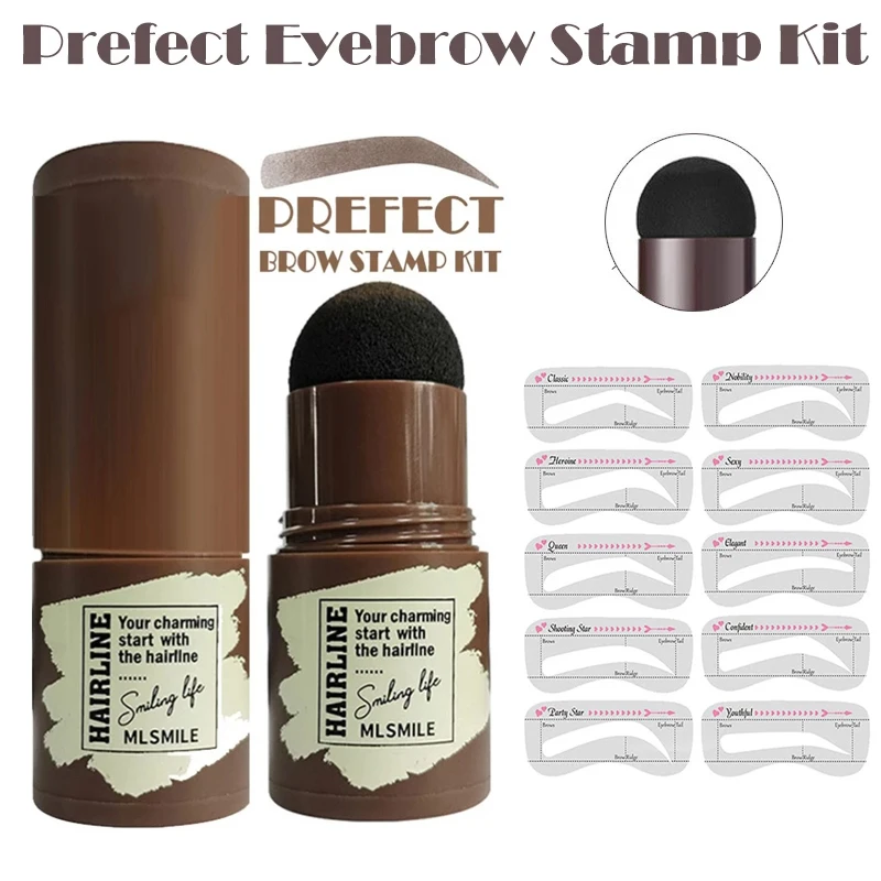 One Step Eyebrow Stamp Shaping Kit Professional Eye Brow Gel Makeup with 10 Reusable Stencils Brushes | Красота и здоровье