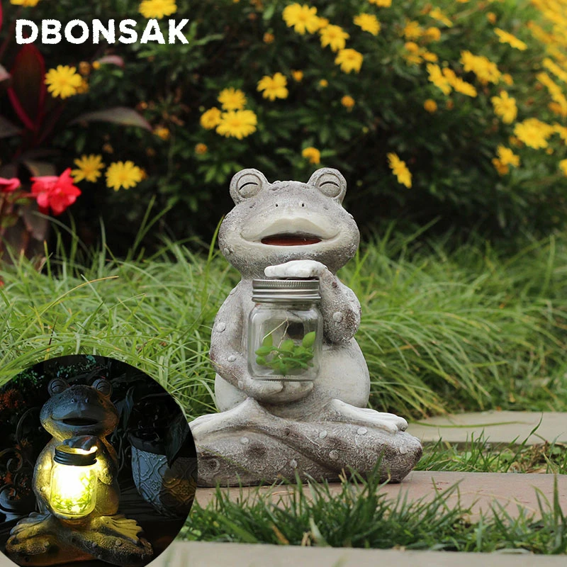 Solar Resin Courtyard Garden Lawn European Animal Statue Frog Lamp