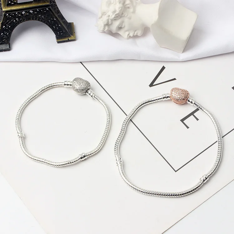 BBee 925 серебряный браслет в форме сердца с пряжкой в форме змеи DIY браслет с кристаллами подходит для оригинальных браслетов Pandora женские ювелирные изделия