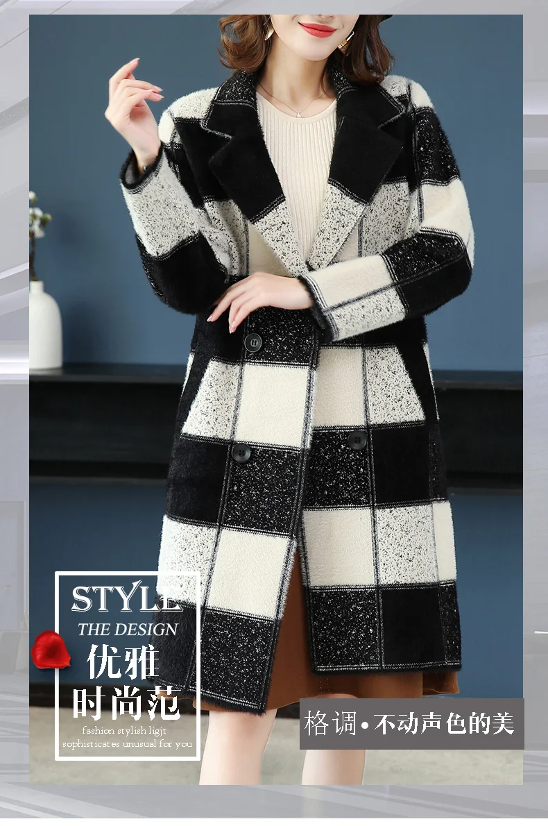2XL Brand Coat Autumn Winter Women Coat New Classic Striped Lapel Coat Thicken Warm Loose Wild Casual Long Coat Female