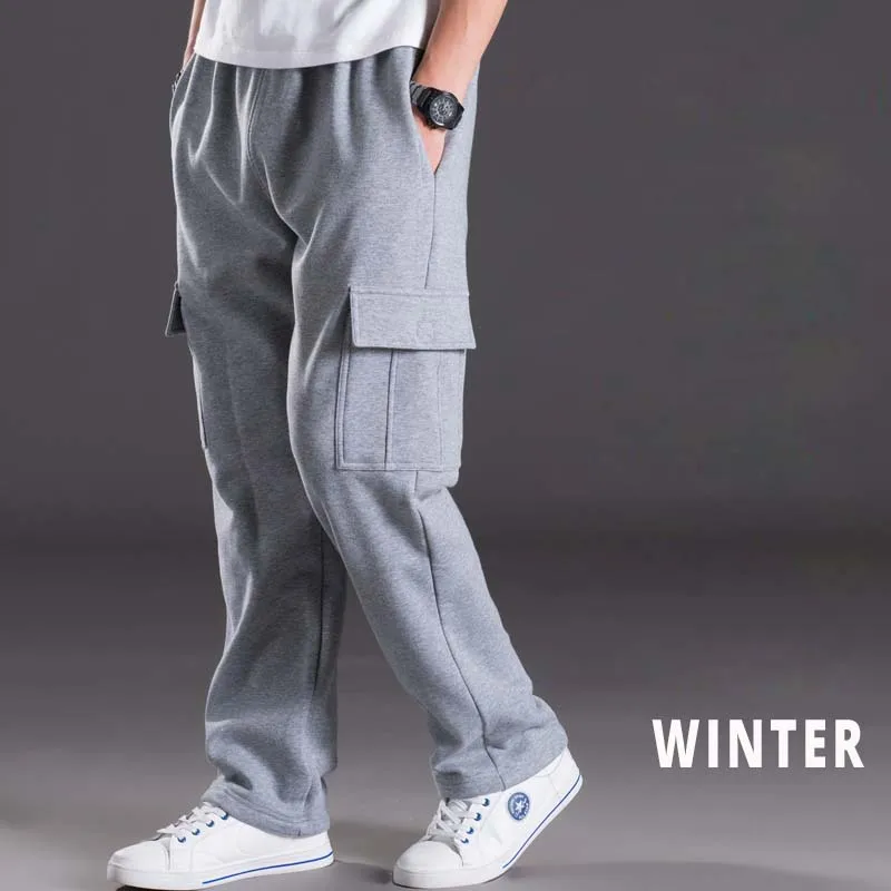 Мужские тренировочные брюки, теплая уличная одежда, Свободные мешковатые брюки для бега, Осень-зима, штаны в стиле хип-хоп, шаровары, флисовые тренировочные штаны, мужская одежда - Цвет: 219 Light Gray