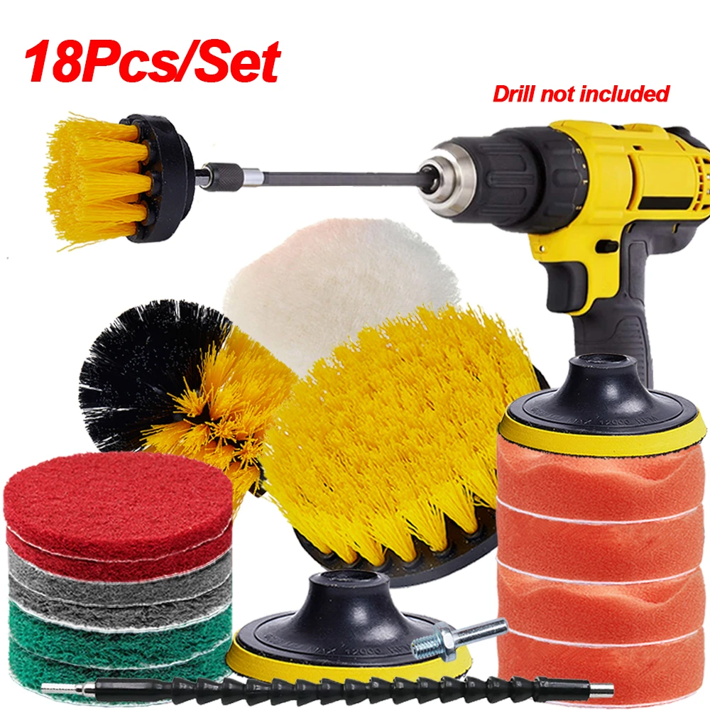 Alg 4 Pcs Drill Brush Car Detailing Kit With Extend Attachment, Soft Bristle Power Scrubber Set