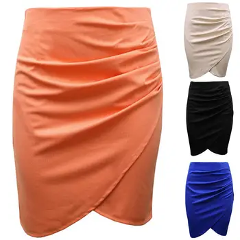 

Women Solid Color Pleated Hem Sliming and Fit Bodycon Business Work Pencil Skirt hot
