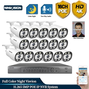 

5MP POE Camera Security System Kit 16ch POE 5MP NVR 4K Outdoor HD Color Night Vision Video Surveillance IP Camera System Set
