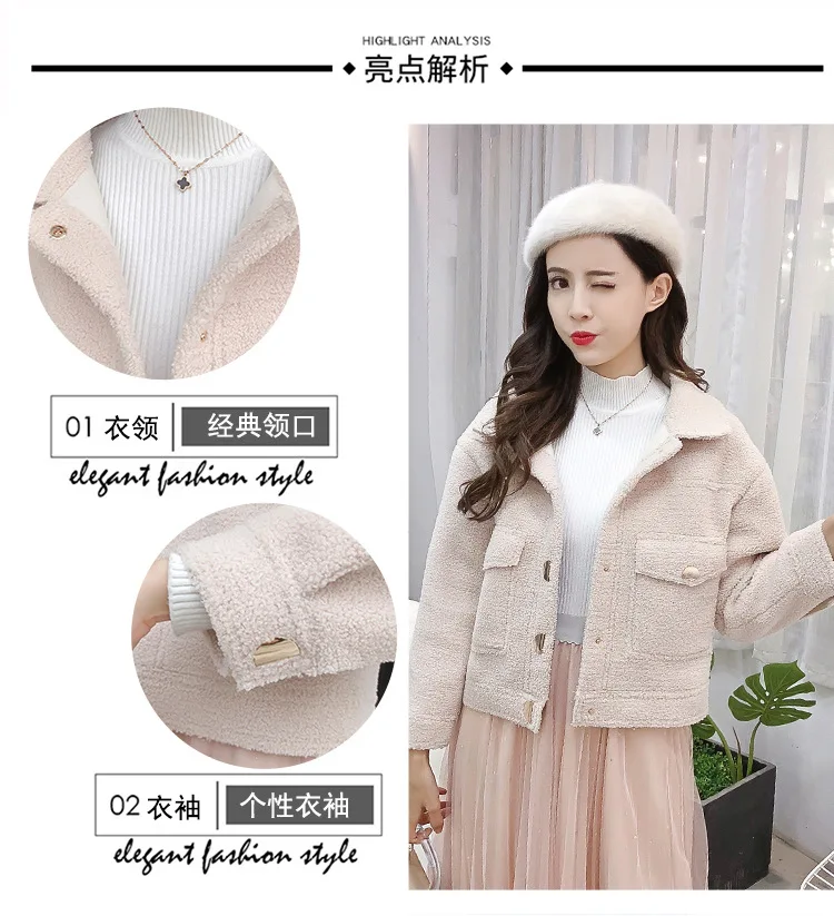 New Style Fall And Winter Clothes Short-height Lambs Wool Coat Short Loose-Fit