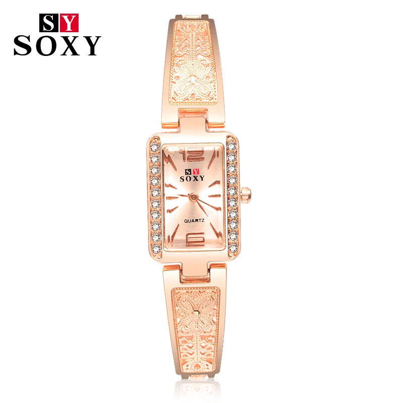 SOXY люксовый бренд розовое золото часы с бриллиантовым браслетом reloj mujer женские часы relogio feminino женские наручные часы женские часы - Цвет: Rose Gold