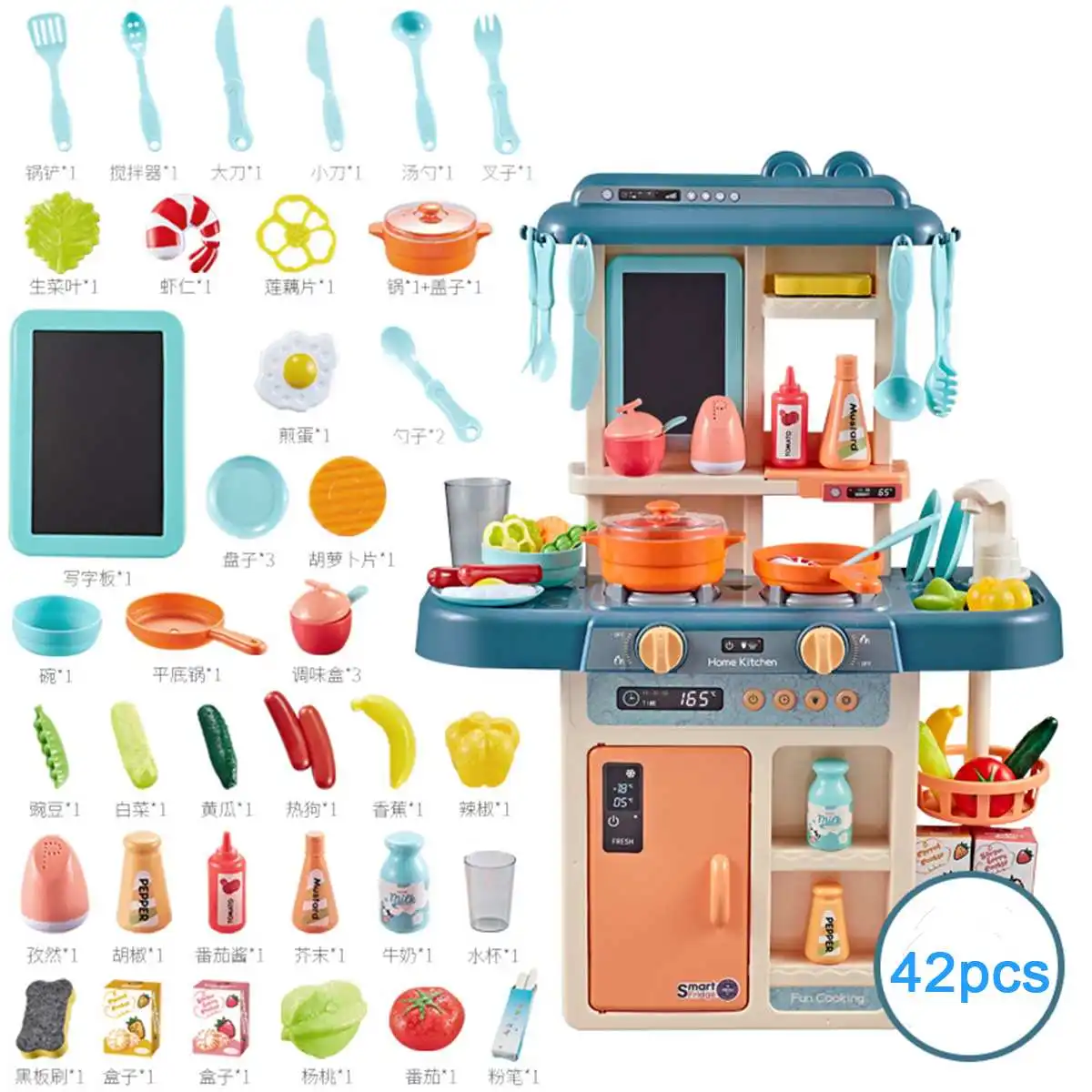 42Pcs/Set Kid Kitchen Toys Simulation Kitchen Toy Spray Water Dinnerware Pretend Play Kitchen Cooking Table Set Children's Gift - Цвет: Зеленый