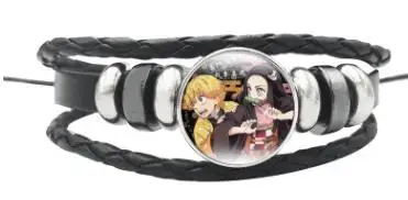 Аниме Demon Slayer: Kimetsu no Yaiba Kamado Tanjirou Nezuko Agatsuma Zenitsu Многослойный кожаный браслет для женщин, мужчин, девочек - Окраска металла: Посеребренный