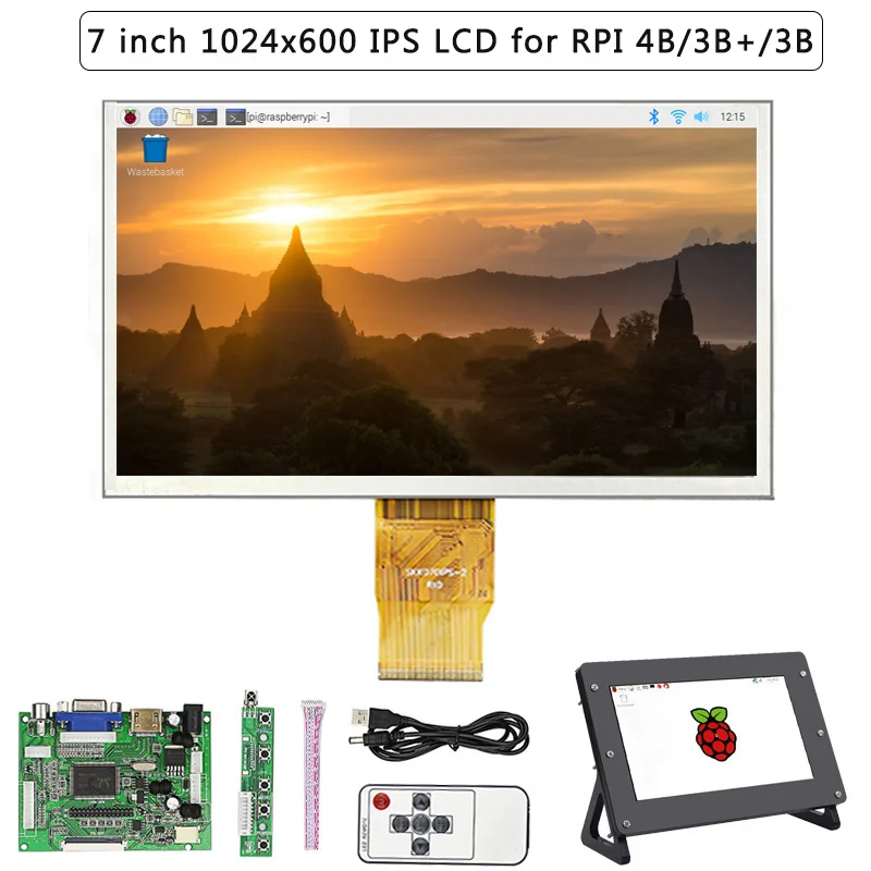 7 дюймов Raspberry Pi 4 ЖК дисплей Дисплей 1024*600 на тонкопленочных транзисторах
