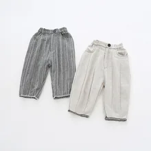 19 осенние детские повседневные штаны в Корейском стиле Свободные мешковатые штаны из хлопка и льна для девочек штаны-капри верхняя одежда, штаны