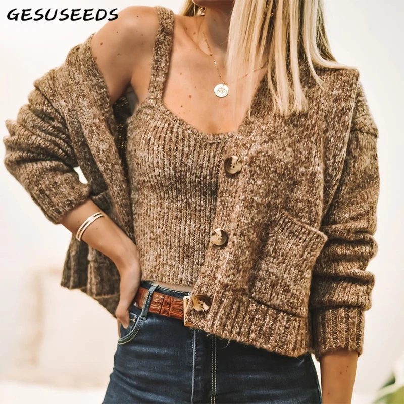 2020 Loose sweater women long sleeve cardigan vintage knitted v neck button up tops pockets grey autumn coffee |