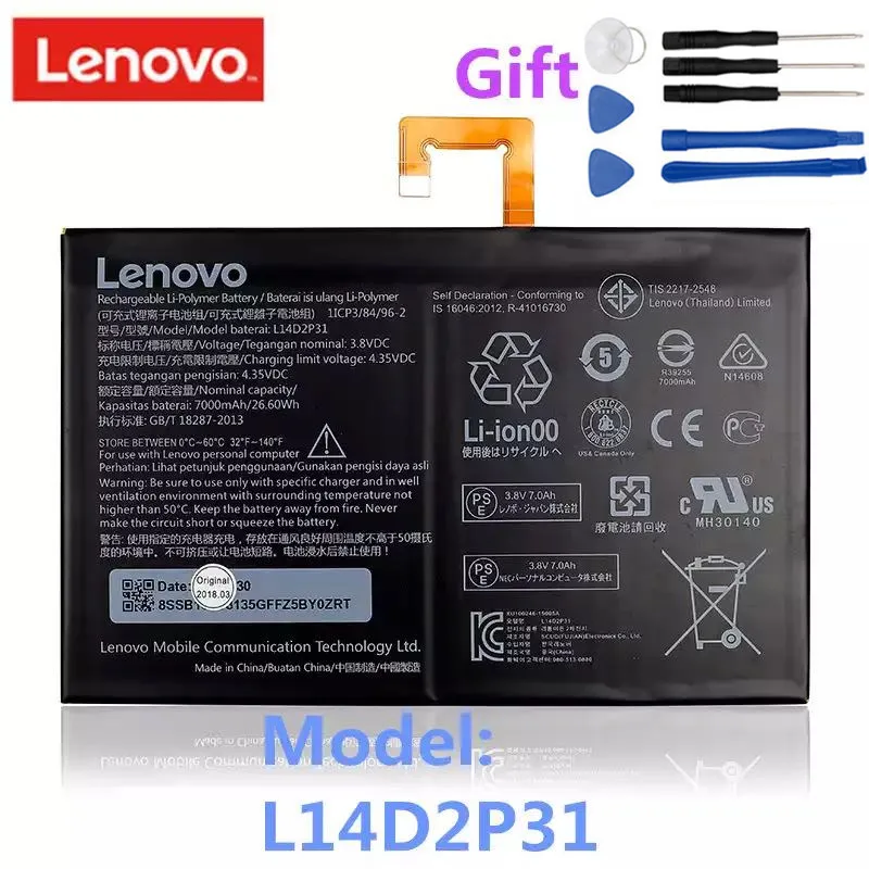 New original L14D2P31 7000mAh Battery For Lenovo Tab 2 TAB2 A10-70F A10-70L A10-70LC TB2 X30L TB2-X30F TB2-X30M Batterij | Запчасти для