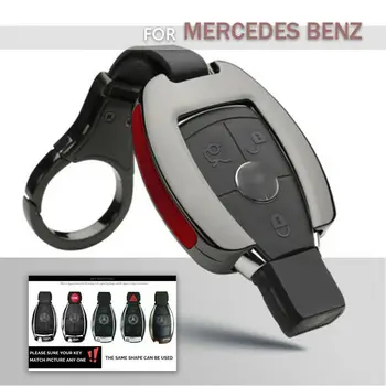 

1Pcs Zinc Alloy+Leather Car Key Fob Case Cover With Keychain For Mercedes Benz B C S E-Class AMG GLA SL