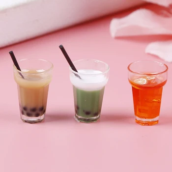 

3Pcs 1/12 Dollhouse Miniature Accessories Mini Fruit Tea Milk tea Cup Simulation Miniature Drinks Model Toy Doll Home Decoration