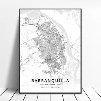 

Barranquilla Bogota Cartagena Medellin Colombia Canvas Art Map Poster