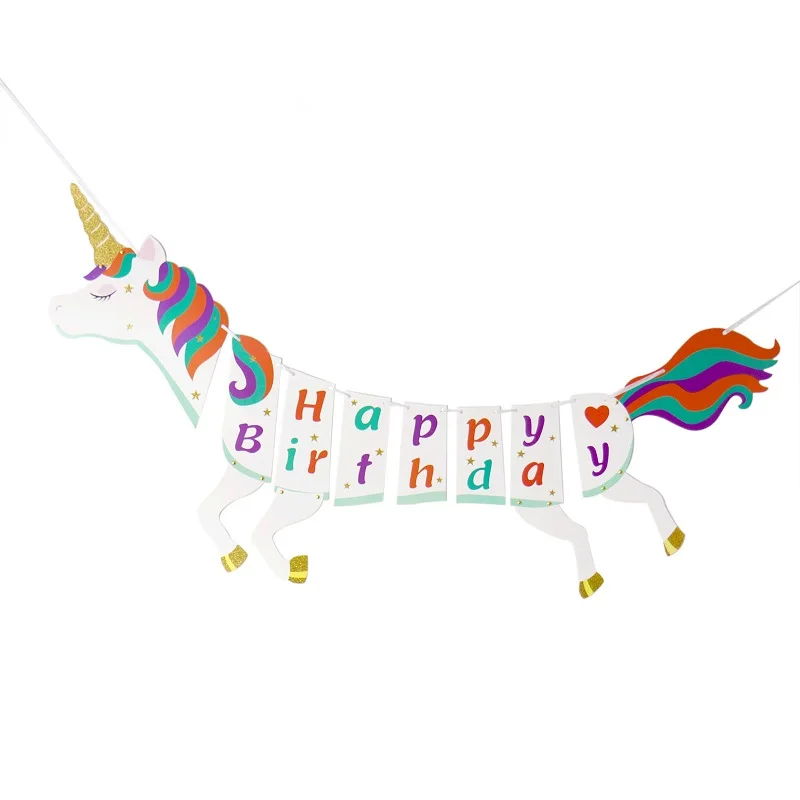 1set Unicorn Banner 1 комплект бумаги для детей с днем рождения флаг баннер украшения для вечеринок своими руками фестиваль вечерние украшения Вымпел Единорог декор дома - Цвет: 1set Unicorn Banner