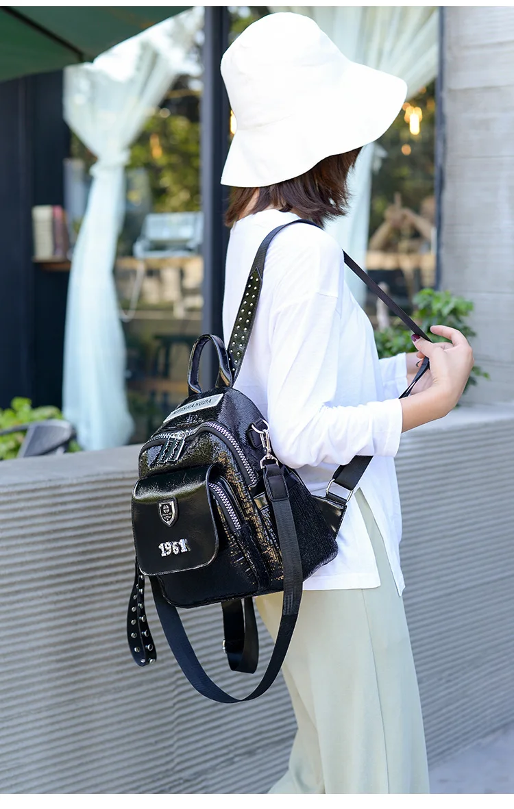 Burst Crack Backpack Women's New Style Sequin Trend New Arrival Versatile Fashion School Bag Shoulder Dual Purpose Backpack
